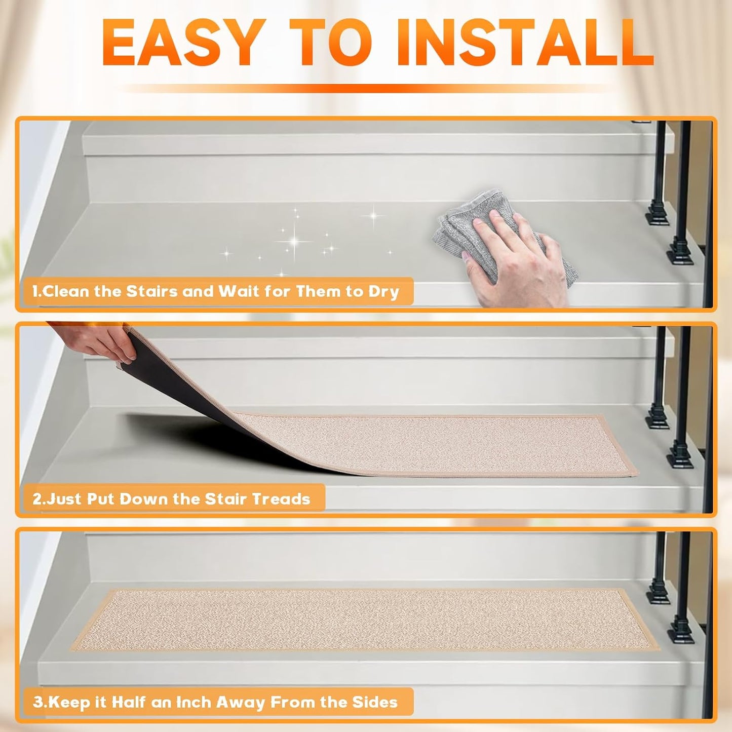Stair Treads with Non-Slip Rubber Backing, Stair Treads for Wooden Steps, Indoor Stair Carpet Runners, Stair Rugs and Mats for Kids and Dogs, Gray, 8" x 30", 7 Pieces