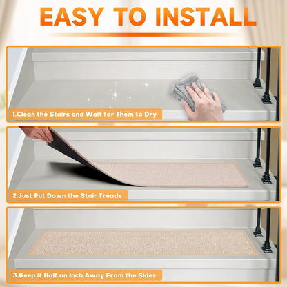 Stair Treads with Non-Slip Rubber Backing, Stair Treads for Wooden Steps, Indoor Stair Carpet Runners, Stair Rugs and Mats for Kids and Dogs, Gray, 8" x 30", 7 Pieces