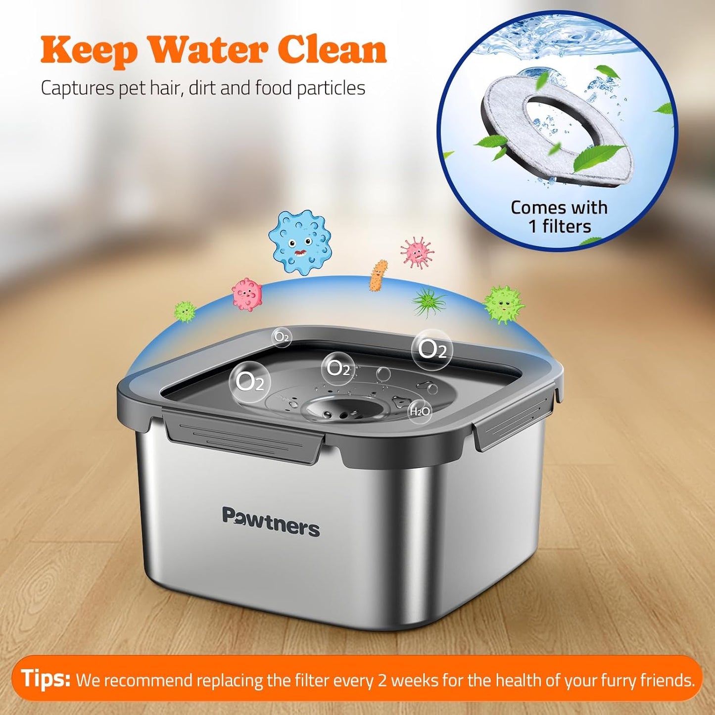 Pawtners All Stainless Steel Dog Water Bowl No Spill,135oz Anti-Splash Dog Bowl with Non-Slip Base, Spill Proof for Medium Large Messy Drinkers, Slow Drinking, Slobber Stopper,Easy to Clean