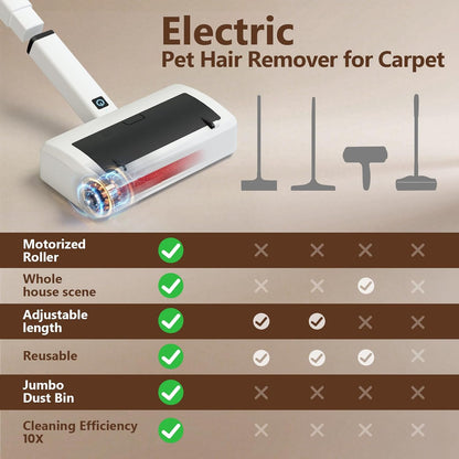 Carpet Rake Electric Rechargeable for Pet Hair Removal 10X Efficient and Quiet Cat Dog Hair Remover for Carpet, Rugs, Mats