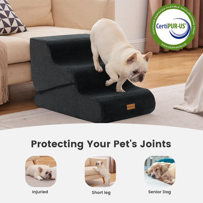 Gardner Pet 4-Step Dog Stairs for Small Dogs 18.5" H, Curved 4-Step Pet Stairs, Dog Steps for High Bed (18-20 in), Couch with Durable Non-Slip Waterproof Fabric Cover and CertiPUR-US Certified Foam
