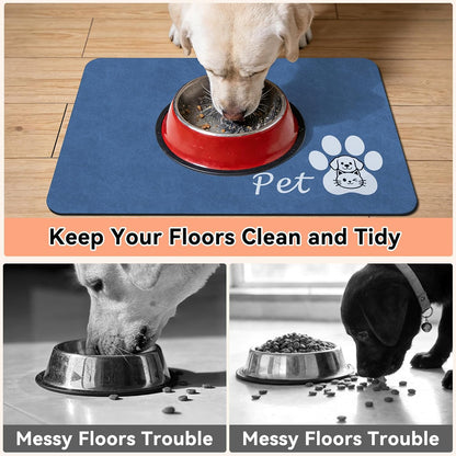 Dog Food Mat - Absorbent Cat Dog Bowl Mat for Food and Water, Quick Dry Pet Food Mats for Floors with Waterproof Rubber Backing, Puppy Cat Feeding Mats for Messy Drinkers,12"x20", Dark Grey