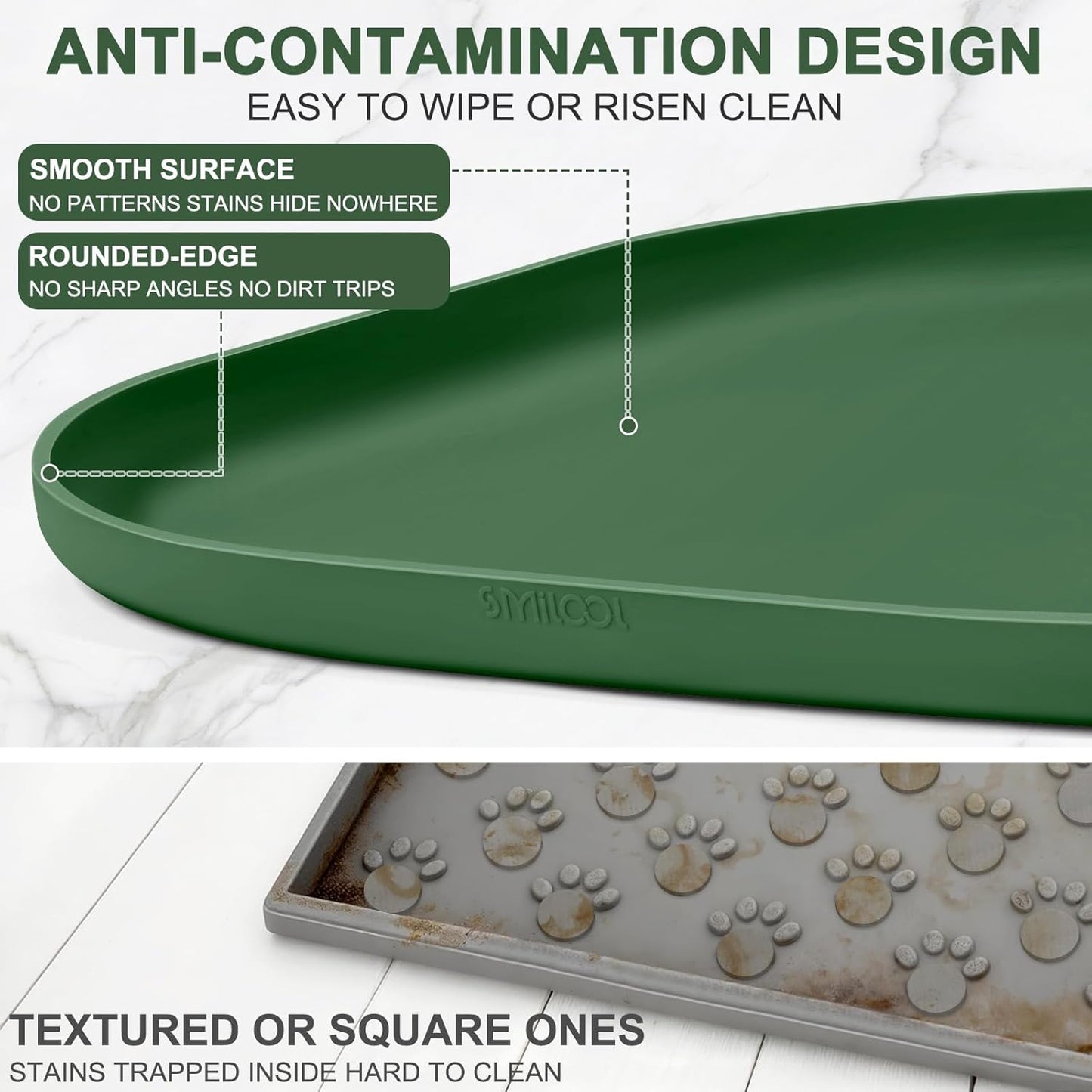 Small Silicone Pet Food Mat with Raised Edge for Food and Water Bowl, Square Dog Feeding Mats, Cat Food Trays for Floor Waterproof, Rubber Tray for Dogs and Cats, 12 x 12 x 0.7 Light Olive Green