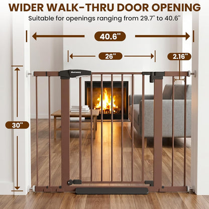 Baby Gate for Stairs, 29.7-40.6" Auto Close Dog Gate Indoor for Doorways, Dual-Lock Design, Adjustable Pet Gate No Drilling with Walk Thru Door for Hallways, Stroller Friendly, Black