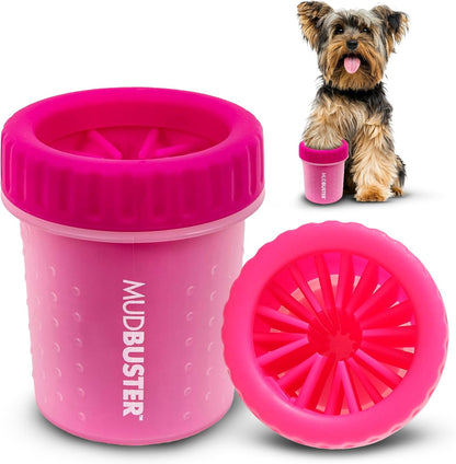 Dexas MudBuster Medium Dog Paw Cleaner in Fuchsia - Fits 1.5"-2.5" Wide Paws, Portable Paw Washer for Muddy Paws, Dog Paw Cleaning Cup with Gentle Silicone Bristles, Quick Clean Pet Paw Washer