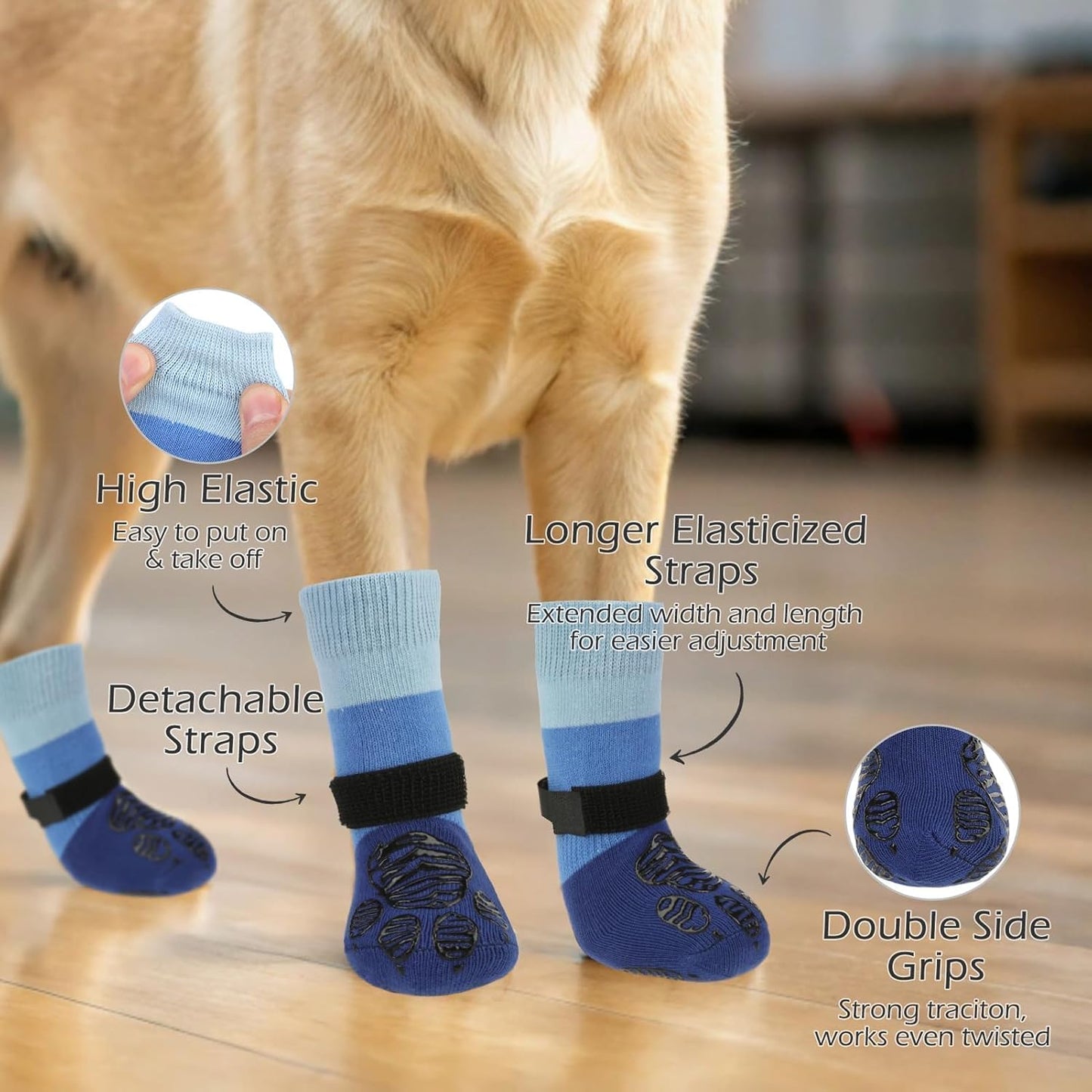 EXPAWLORER Anti Slip Dog Socks to Prevent Licking Paws, Dog Shoes for Hot Pavement Walk, Dog Booties for Hardwood Floors, Dog Boots & Paw Protectors with Grippers for Small Medium Large Senior Dogs M