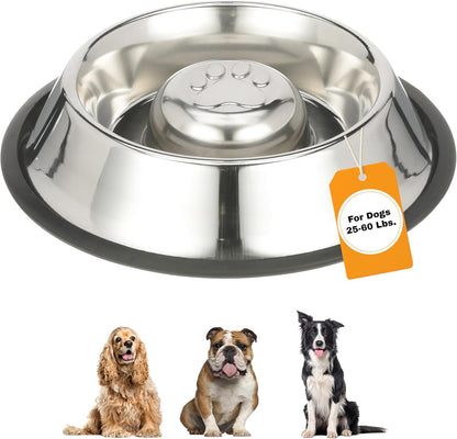 Neater Pet Brands Stainless Steel Slow Feed Dog Bowl for Fast Eating Large Breed, Metal Slow Feeder Dog Bowl Fits in Large Neater Feeders, for Puppy or Dogs (>40 lbs), 3 Cup Food Capacity