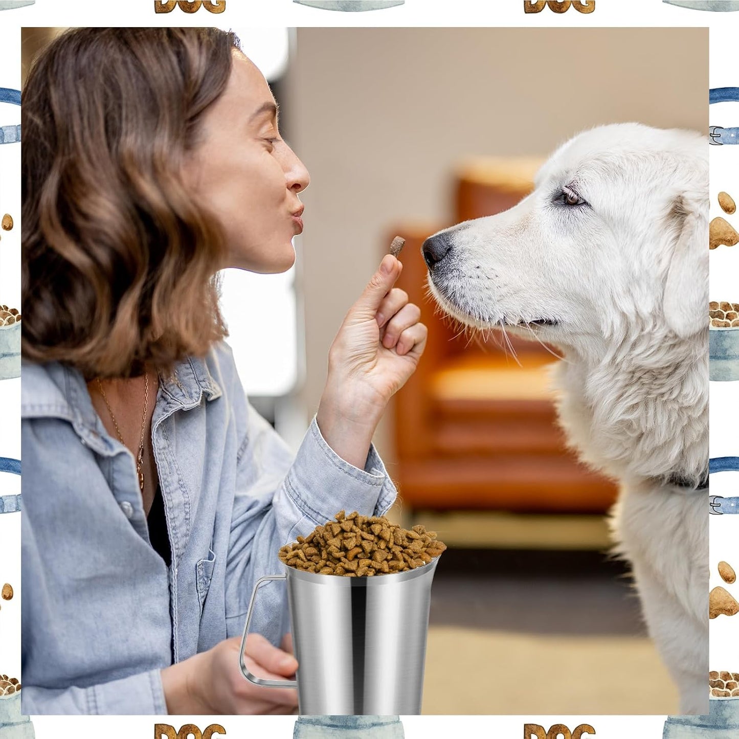 2 Cup Dog Food Scoop 304 Stainless Steel Dog Food Measuring Cups Pet Food Measuring Cups Scoop for Dog,Cat or Bird Food, Injection Molded and Dishwasher Safe