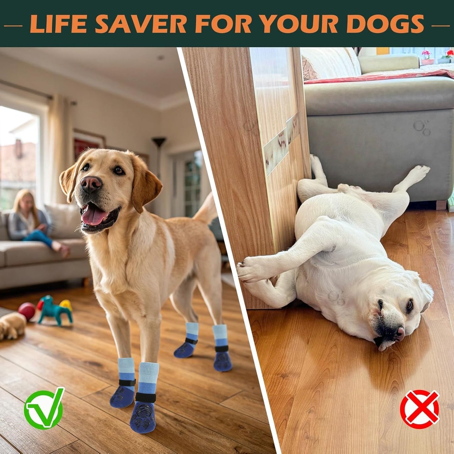 EXPAWLORER Anti Slip Dog Socks to Prevent Licking Paws, Dog Shoes for Hot Pavement Walk, Dog Booties for Hardwood Floors, Dog Boots & Paw Protectors with Grippers for Small Medium Large Senior Dogs M