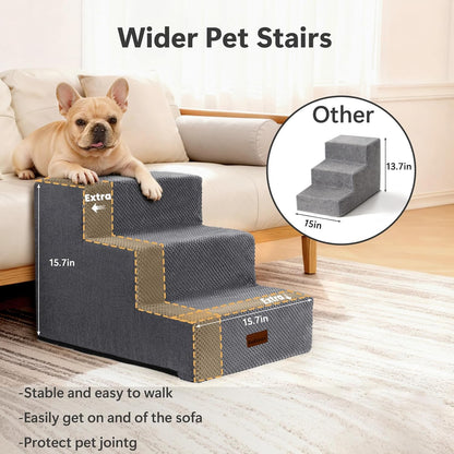 Aodisman Dog Steps for Bed and Couch, 4-Step Pet Stairs for Small Dogs, Indoor Non-Slip Dog Stairs for Old Cats, Puppy, Small Medium Dogs,18.5" H,Grey