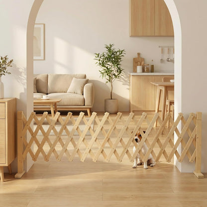 Adjustable Freestanding Wooden Pet Gate for Doorways & Stairs - Pressure Mounted Short Dog Gate, 15in Tall Freestanding Gate Expands 14 to 49in Wide for Dogs and Cats