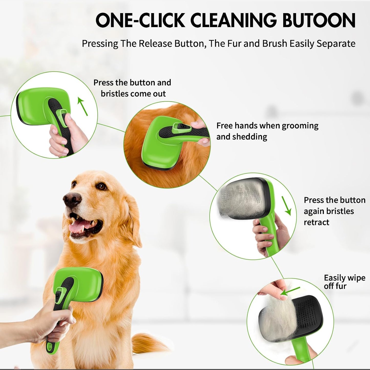 Cat Brushes for Indoor Cats - Self Cleaning Slicker Brush for Shedding Short & Long Haired Dogs, Skin Friendly Deshedding Grooming Tool to Removes Loose Fur, Mats,Tangles & Undercoat, Gray