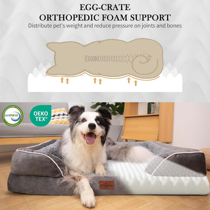 Comfort Expression Orthopedic Dog Bed for Extra Large Dogs 42x30 Inch, Waterproof Egg Crate Foam XL Pet Bed with Removable Bolsters, Dog Couch with Washable Cover & Non-Slip Bottom, Grey - Colors A