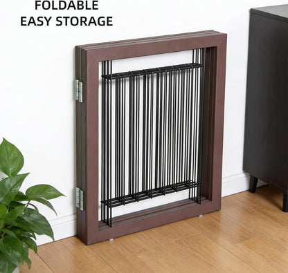 ZJSF Freestanding Dog Gate Indoor, Foldable Dog Fence for Doorways,Hallways or Stairs, Sturdy Wood Extra Wide Pet Gate with Support Feet,Black,24 "Height-3 Panels