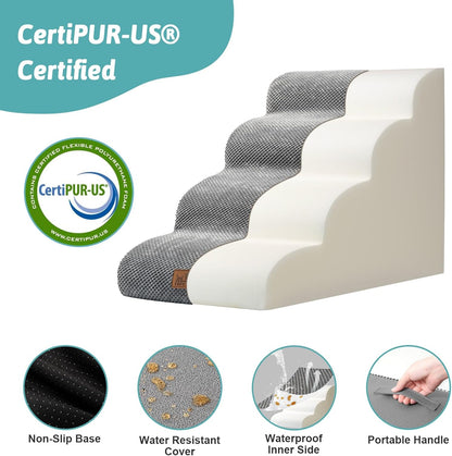 COZY KISS Dog Stairs for Small Dogs 15.7" H, Curved Dog Step for Puppy, Older Cat, Medium Pet Ramp for Sofa, Couch or Chair, Ladder with High Density Foam, 3 Step, 15.7x22.4x15.7 inch, Beige