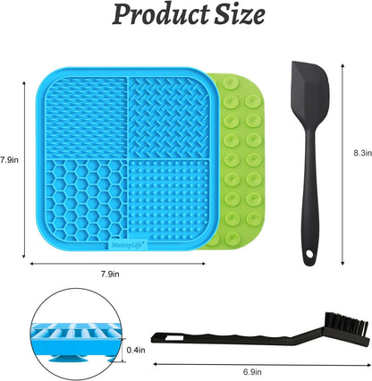 MateeyLife 2PCS Small Lick Mat for Dogs and Cats, Licking Mats for Dog Anxiety Relief, Cat Peanut Butter Lick Pad for Boredom Reducer, Dog Treat Mat Perfect for Bathing Grooming Blue&Green