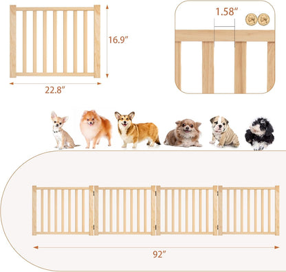 YOCAN Non-Painted Wood FreeStanding Pet Gate for Dogs,Wooden Dog Gates for Doorways, Stairs,The House, Dog Fences Indoor Puppy Gate-2 Panel H:23”