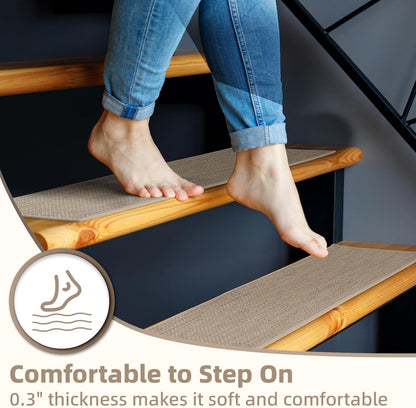 Art3d Stair Treads for Wooden Steps 15Pcs, 8" X 30" X 0.3" Non Slip Stair Runner Rugs with Reusable Adhesive for Elders Kids and Dogs, Washable Peel and Stick Stair Treads Carpet, Gray