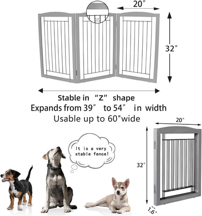 ZJSF Freestanding Foldable Dog Gate for House Extra Wide Wooden White Indoor Puppy Gate Stairs Doorways Pet Gate Tall Dog Fence 3 Panels Fence
