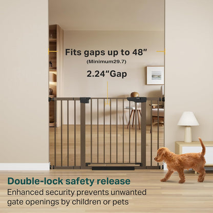Cumbor 36.6-64" Extra Wide Baby Gate for Stairs, Dog Gates for Doorways, Auto-Close Pet Gate Indoor, Pressure Mounted Walk Through Safety Child Gate for Kids Toddler, Tall Pet Puppy Fence Gate, Brown