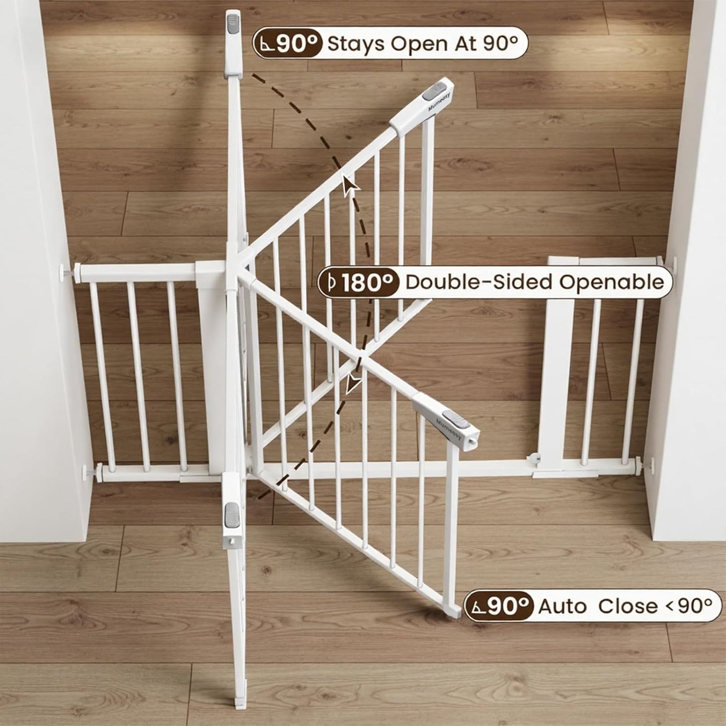 Mumeasy Baby Gate Extra Wide, 29.7-51'' Pressure Mounted Dog Gate with Walk Thru Door, Auto Close Pet Gate for House, Stairs, Doorways,Black