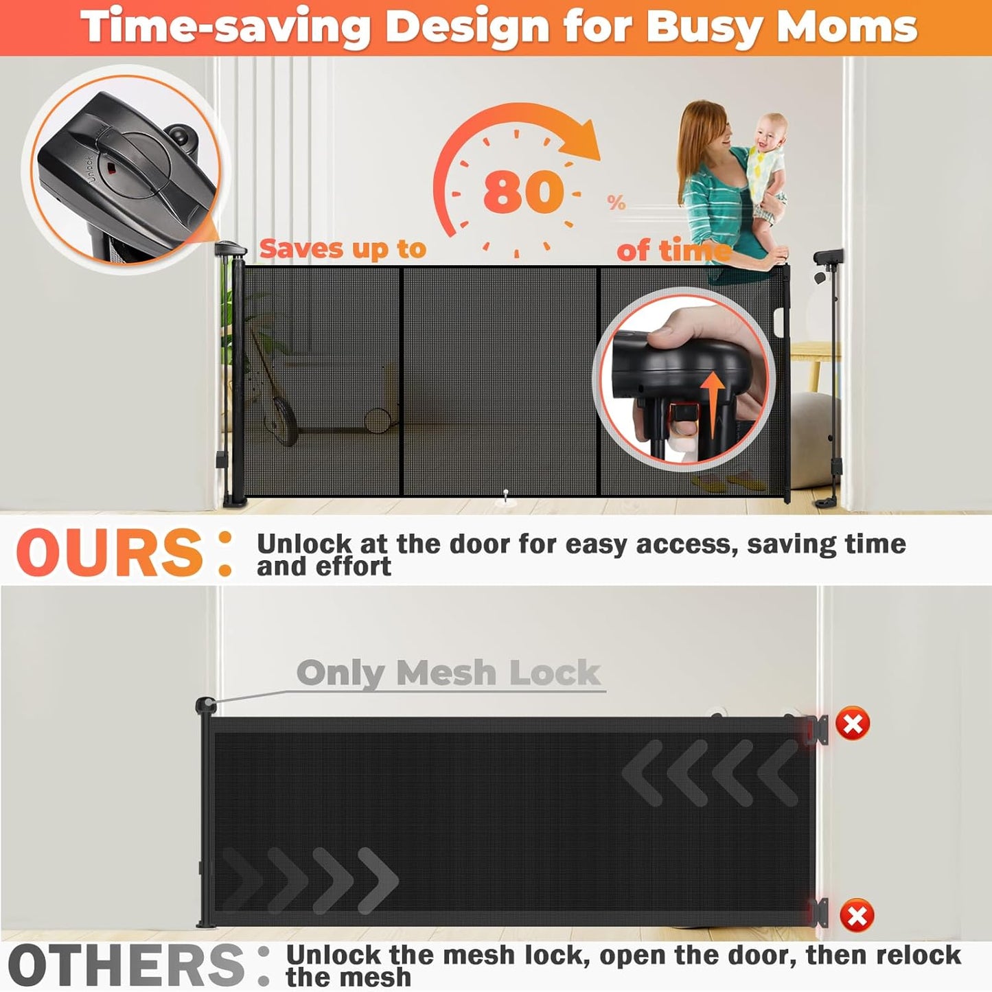 19.7ft Retractable Baby Gates Dog Gate - 236" Extra Wide Expandable Child Safety Gate,37" Tall Toddler Pet Mesh Gate with Reinforced Strips for Doorways,Stairs,Hallways,Outdoor & Indoor Large Openings