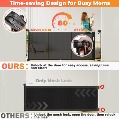 19.7ft Retractable Baby Gates Dog Gate - 236" Extra Wide Expandable Child Safety Gate,37" Tall Toddler Pet Mesh Gate with Reinforced Strips for Doorways,Stairs,Hallways,Outdoor & Indoor Large Openings