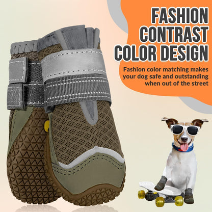 SlowTon Dog Shoes for Large Small Medium Dogs - Breathable Dog Boots for Summer Hot Pavement, Paw Protector for Outdoor Walking Winter Snow, Anti-Slip Rubber Dog Booties for Hardwood Floor (Green, 6)