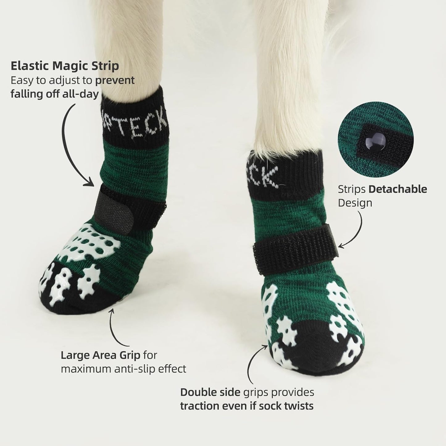 PUPTECK Anti-Slip Dog Socks with Double Sides Grips for Small Medium Large Dogs Hardwood Floors Prevents Licking, Dog Shoes for Hot Pavement Traction Control Paw Protector for Senior Dogs, Grey L