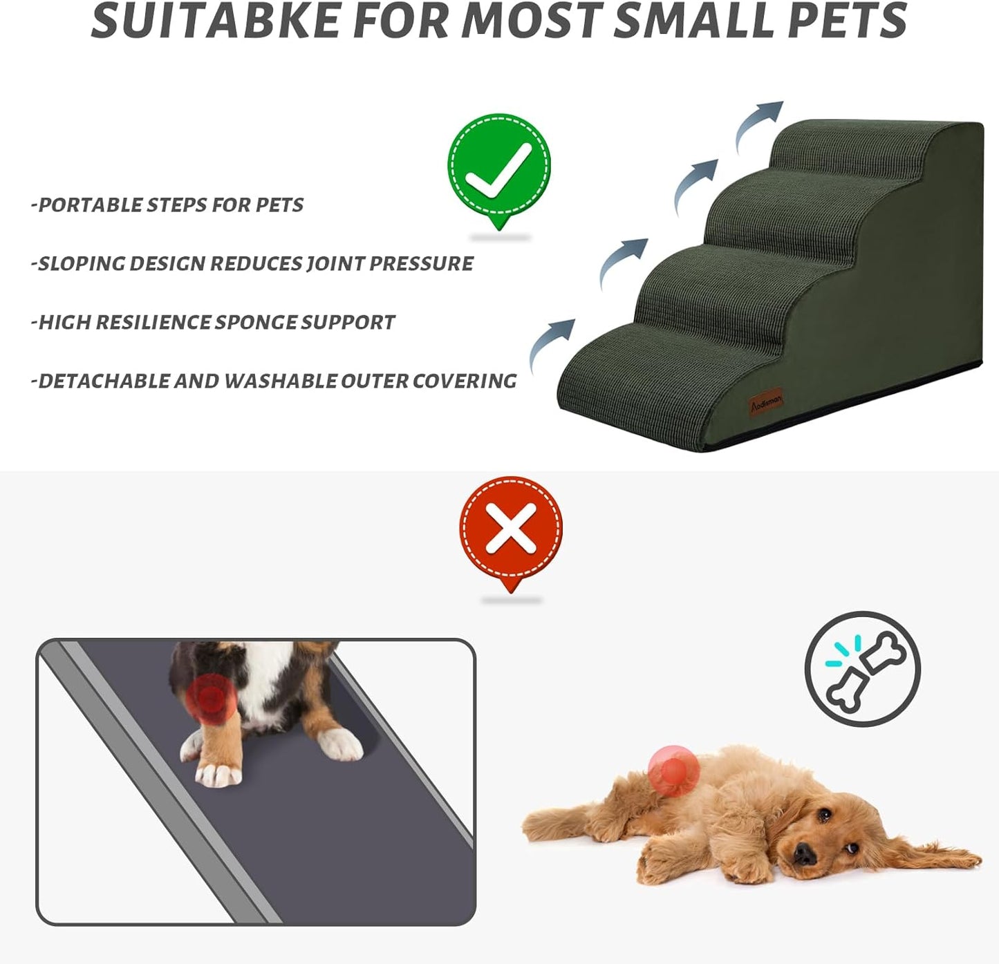 Aodisman 3-Step Dog Ramp and Stairs for Sofa and Chair - Non-Slip Sturdy Pet Steps for Small Dogs and Cats,15.7" H,Grey