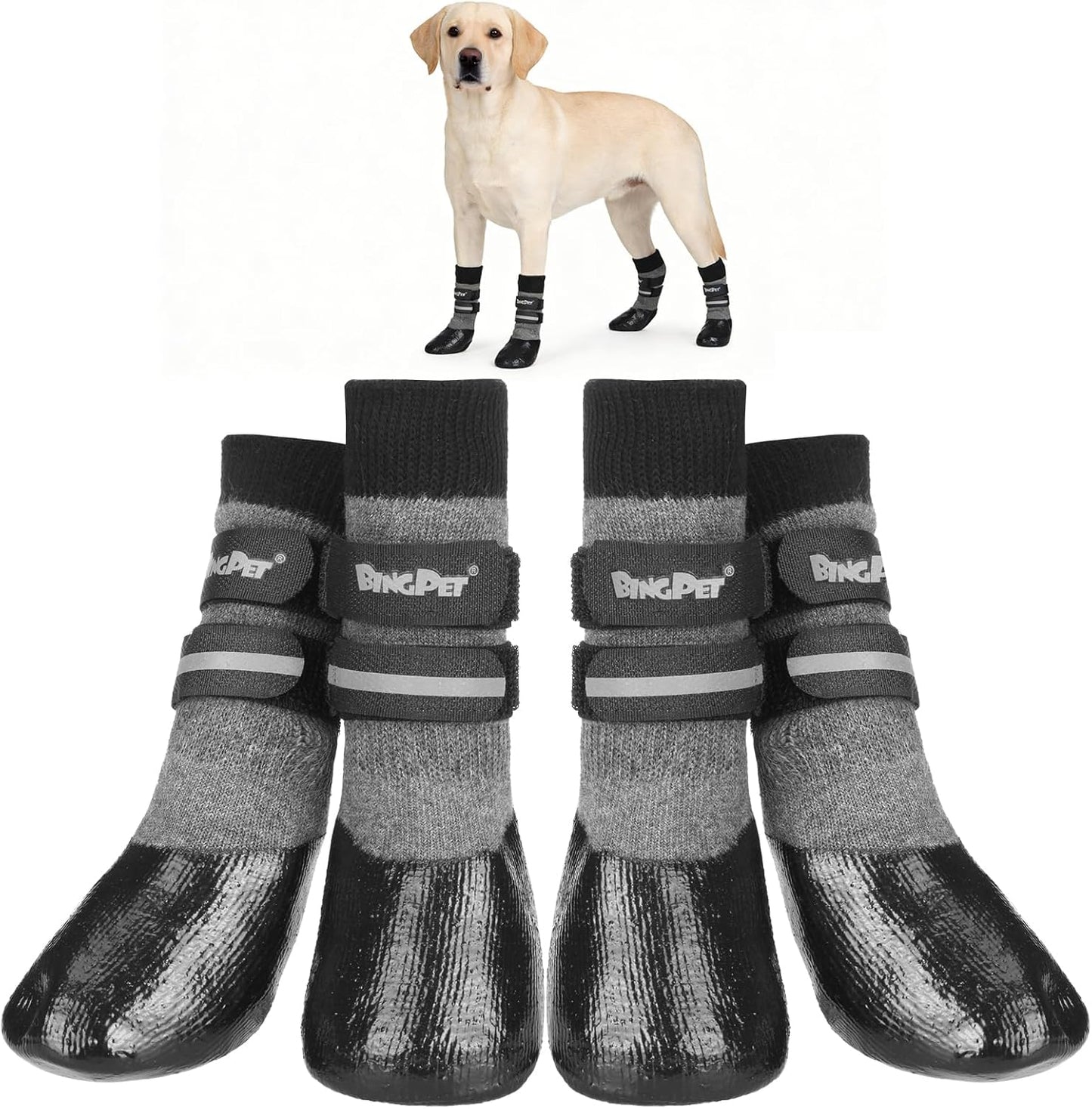 BINGPET Waterproof Dog Socks Boots to Prevent Licking Paws,Anti Slip Dog Booties & Paw Protectors with Dual Straps for Hot/Cold Pavement,Indoor Outdoor Grip Dog Shoes for Small Medium Large Senior Dog