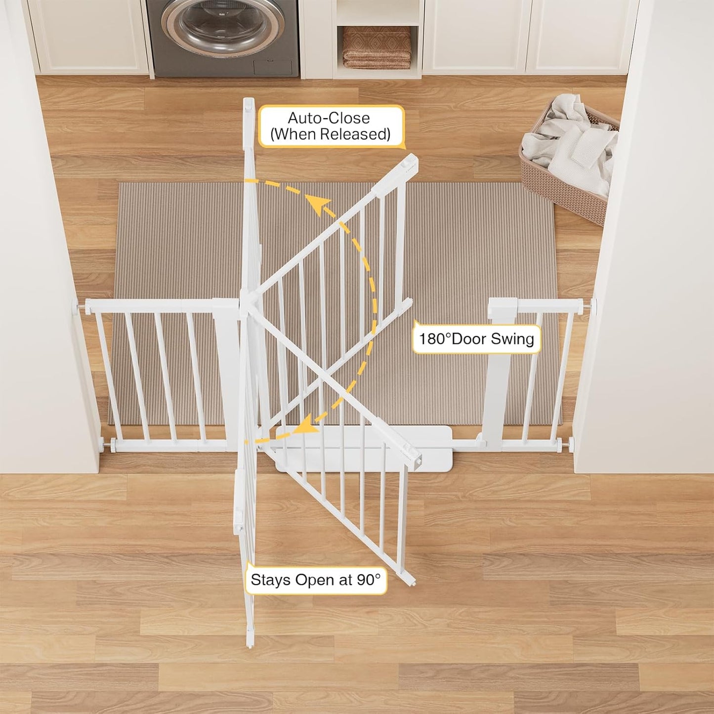 Cumbor 36.6-64" Extra Wide Baby Gate for Stairs, Dog Gates for Doorways, Auto-Close Pet Gate Indoor, Pressure Mounted Walk Through Safety Child Gate for Kids Toddler, Tall Pet Puppy Fence Gate, Brown