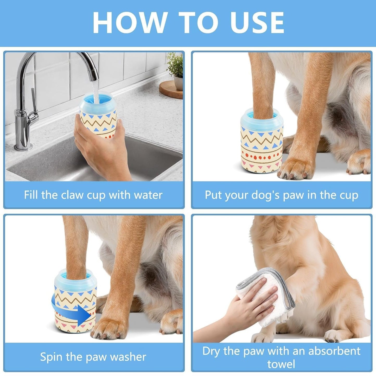 Dog Paw Cleaner Cups for Dogs Pet Foot Washer Paw Scrubber for Medium Small Dogs Cats Cleaning Cup Cute Yellow Fiesta Guitars Cacti and Ethnic Birds