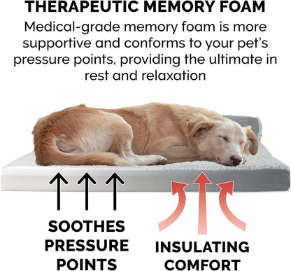 Furhaven Memory Foam Dog Bed for Large Dogs w/ Removable Bolsters & Washable Cover, For Dogs Up to 95 lbs - Two-Tone Plush Faux Fur & Suede L Shaped Chaise - Espresso, Jumbo/XL