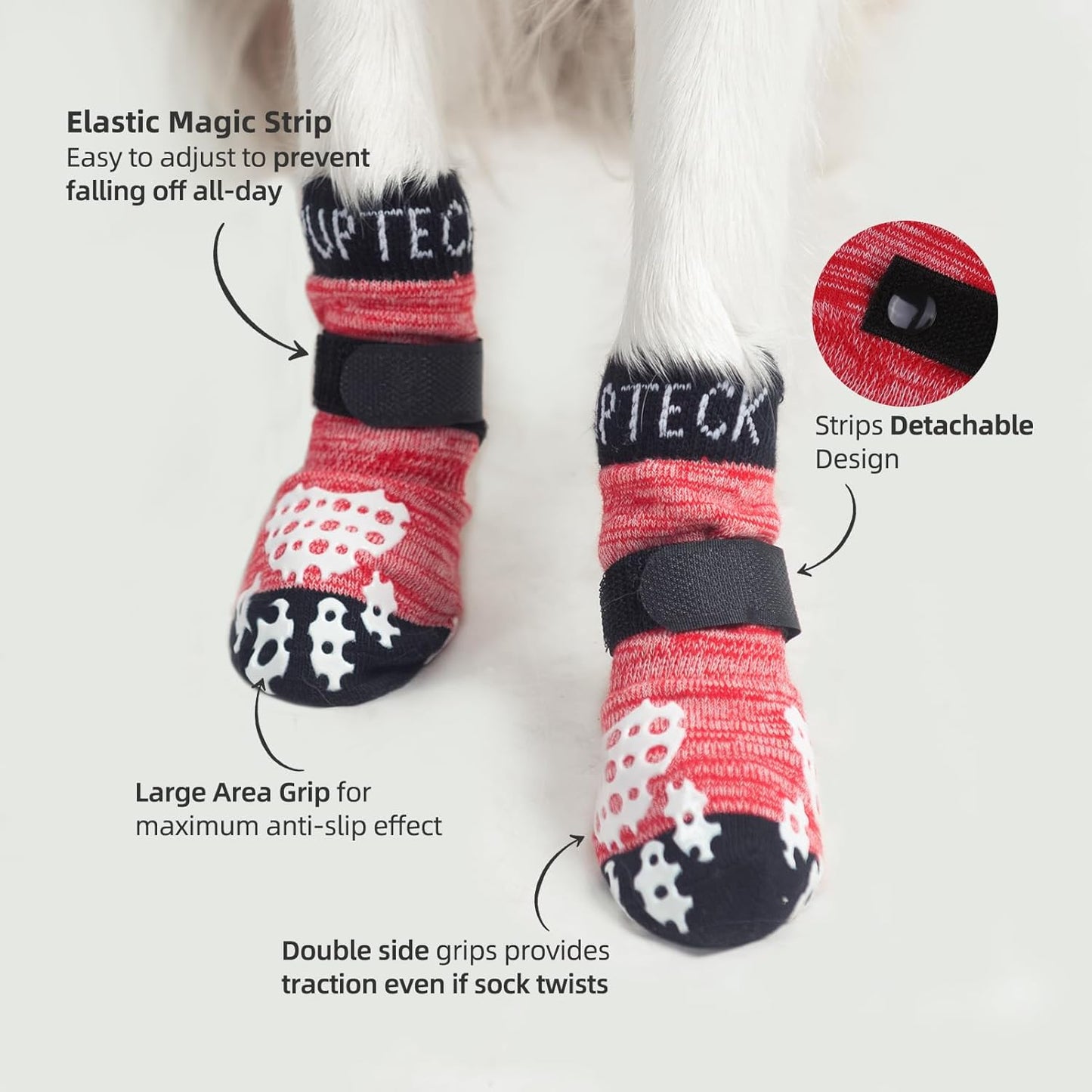 PUPTECK Anti-Slip Dog Socks with Double Sides Grips for Small Medium Large Dogs Hardwood Floors Prevents Licking, Dog Shoes for Hot Pavement Traction Control Paw Protector for Senior Dogs, Grey L
