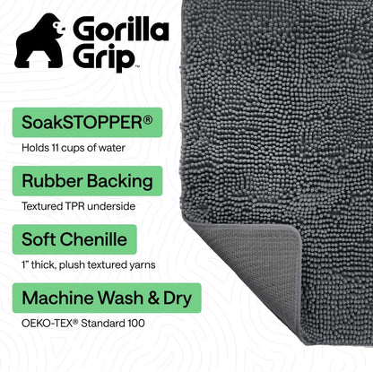 GORILLA GRIP SoakSTOPPER Dog Door Mat, 30x20 Machine Washable Rug Absorbent Doormat Captures Moisture Mud Dirt, Quick Dry Soft Chenille Entryway Rugs Indoor Entrance Mats for Dog Paws, Paw Grey