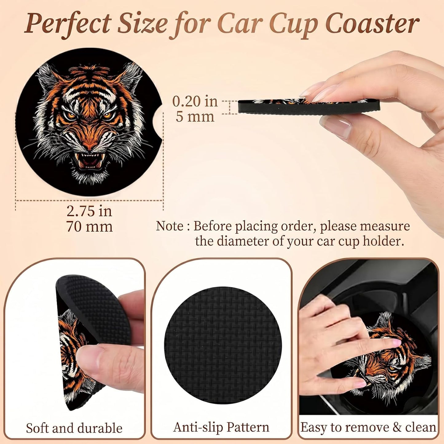 2PCS Dog Paw Print Car Cup Holder Coasters, Cars Coasters for Cup Holders, Anti Slip Rubber Mat with Finger Slot, Dogs Car Accessories Interior Decor, Dog Lover Gifts for Women, Men