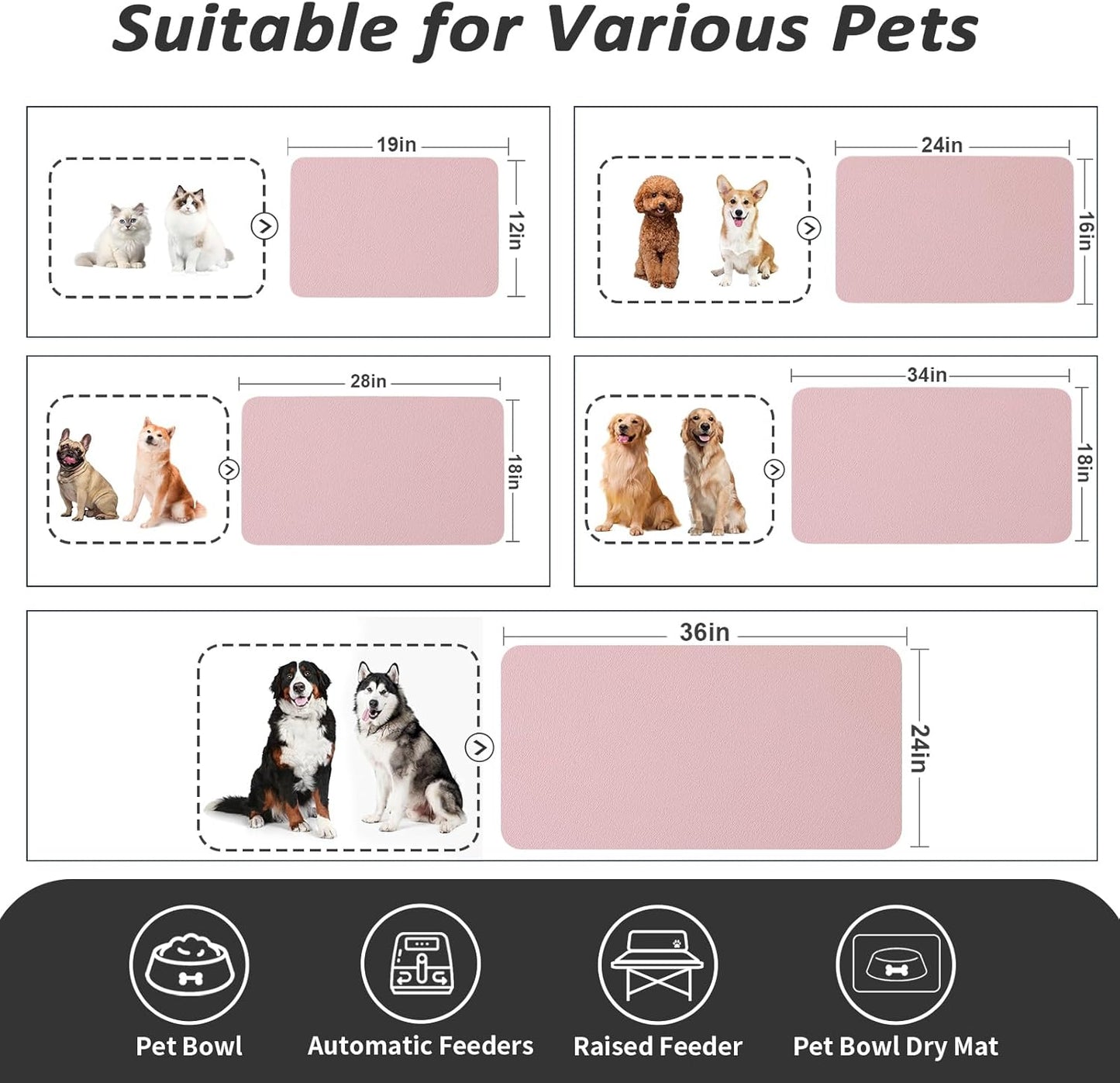 HotLive Dog Food Mat - Absorbent Cat Mat for Food and Water, No Stains Pet Feeding Bowl Mat, Easy to Clean Pet Placemats, Quick Dry Dog Water Dispenser Mat for Messy Drinkers | Paw Dark Grey 12"x 19"