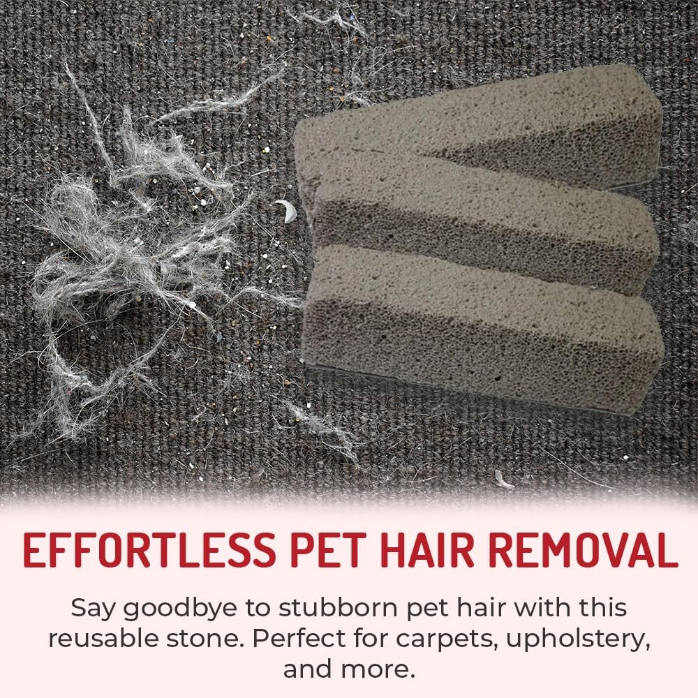 Pet Hair Remover Rock – 3 Pack Reusable Dog & Cat Hair Cleaner for Carpet, Upholstery & Auto Interiors – Easy Lint & Fur Removal Tool – No Roller or Brush
