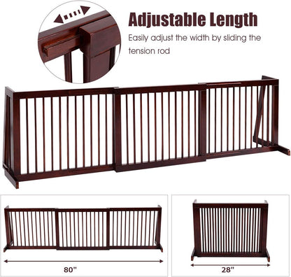 PETSITE Free Standing Retractable Wooden Dog Gate Indoor, 28-80 Inches Adjustable Pet Gate for Doorways, Stairs, Hallway, Kitchen, Easily Crossable with One Step, Ideal for Small & Medium Sized Dogs