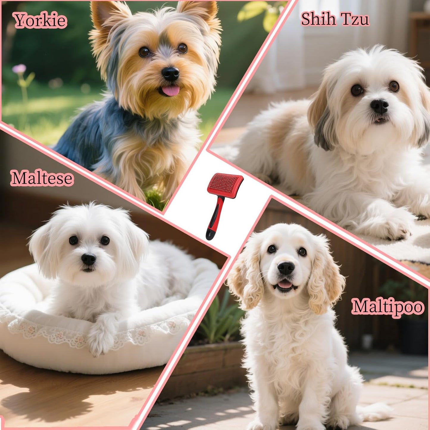 Self Cleaning Slicker Dog Brush for Small Long-Haired Breeds, One-Click Hair Removal, Puppy Essentials, Fit Yorkie, Shih Tzu, Maltese, Maltipoo, Pomeranian, Pet Grooming Tool (Pink)