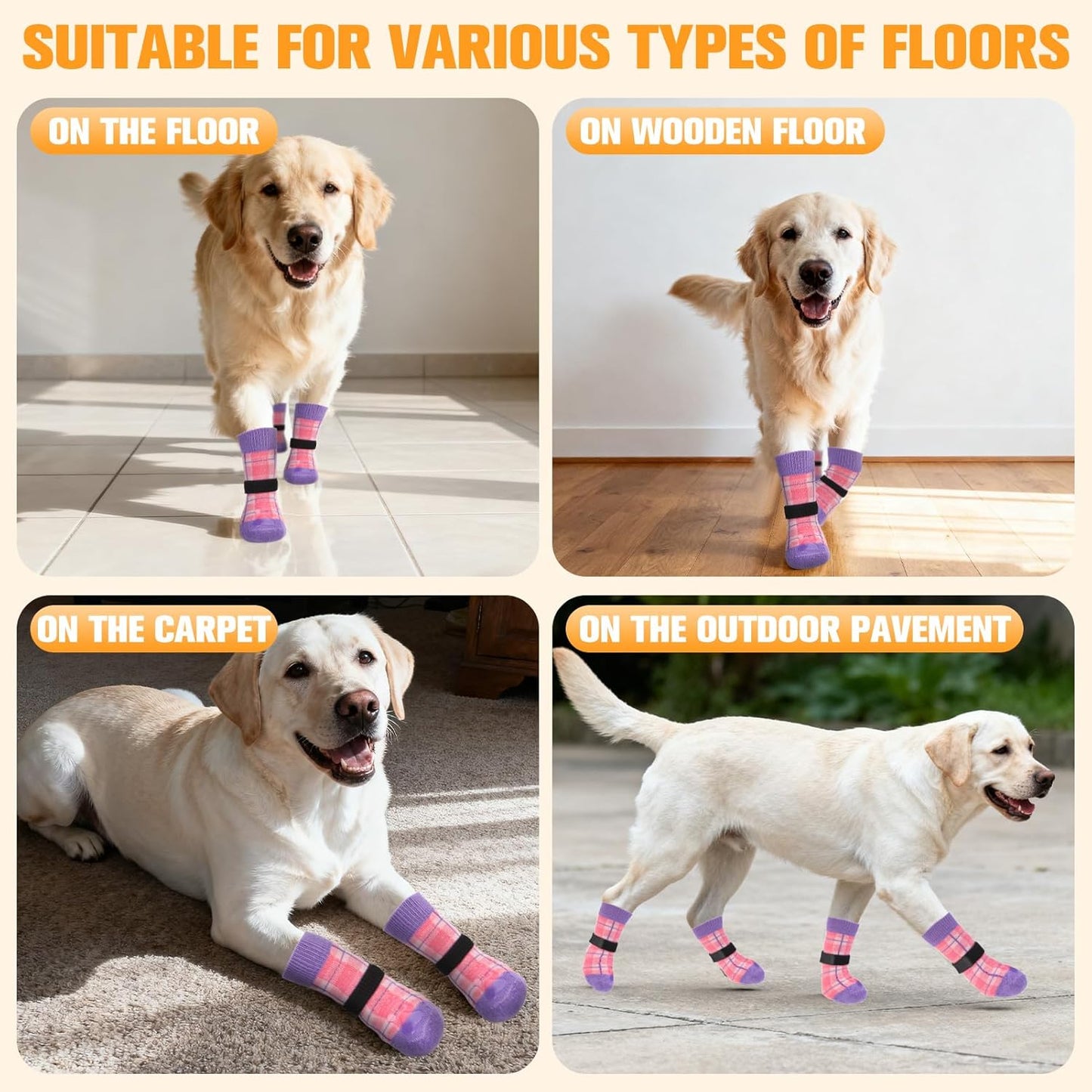 EXPAWLORER Dog Socks for Hardwood Floors, Dog Booties for Winter, Dog Boots & Paw Protectors Pavement to Prevent Licking, Anti Slip Dogs Shoes for Small Medium Large Senior Dogs,Khaki L