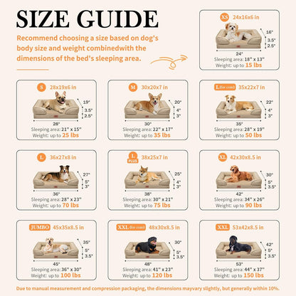 Comfort Expression Orthopedic Dog Bed for Extra Large Dogs 42x30 Inch, Waterproof Egg Crate Foam XL Pet Bed with Removable Bolsters, Dog Couch with Washable Cover & Non-Slip Bottom, Grey - Colors A
