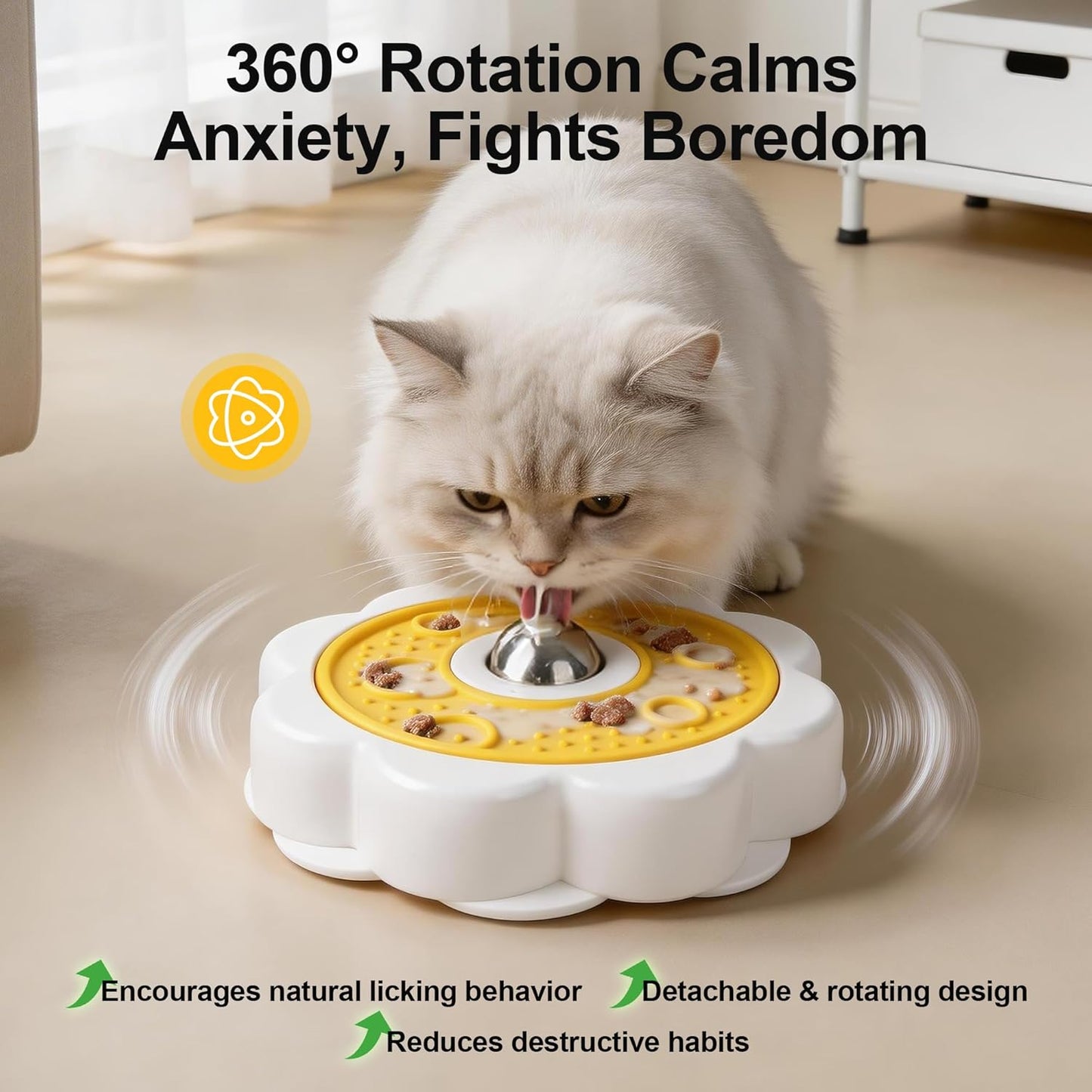 Rotating Dog Lick Mat with Stainless Steel Licking Ball, Slow Feeder Enrichment Toy for Dogs & Cats, Suction Cup Non-Slip Licking Bowl for Liquid Food, Reduces Boredom & Anxiety