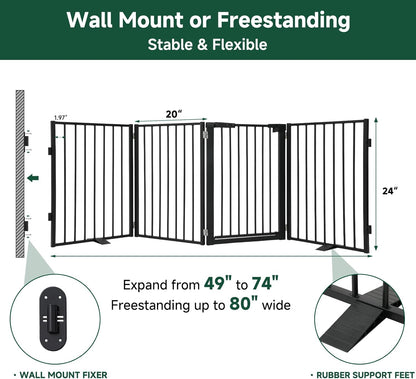 Snagle Paw Full Metal Freestanding Dog Gate,Indoor Dog Gate with Floor Protect Support Feet, 40x24 Inches Foldable Dogs Barrier for Stairs, Hallways and Doorways (24'' H 2 Panel, White