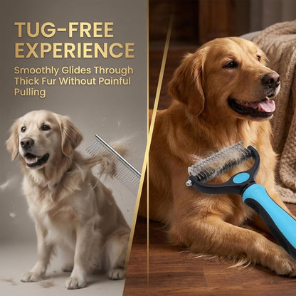 Sakerplus Pet Grooming Tool, Deshedding Dog Brush, 2-in-1 9/17 Teeth Undercoat Rake for Dogs and Cats, Stainless Steel Pet Grooming Brush for Long Hair, Thick Coats (Pink,large)