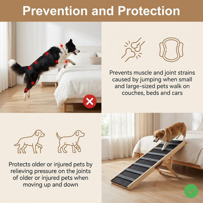 Dog Ramp for Bed, for Couch, 47.24" Long Wooden Pet Ramp for Small & Large Dogs to Get on Bed Couch Car Up to 200LBS, 4 Adjustable Heights (13.7"-24.6"), Foldable Dog Bed Ramp with Anti-Slip Surface