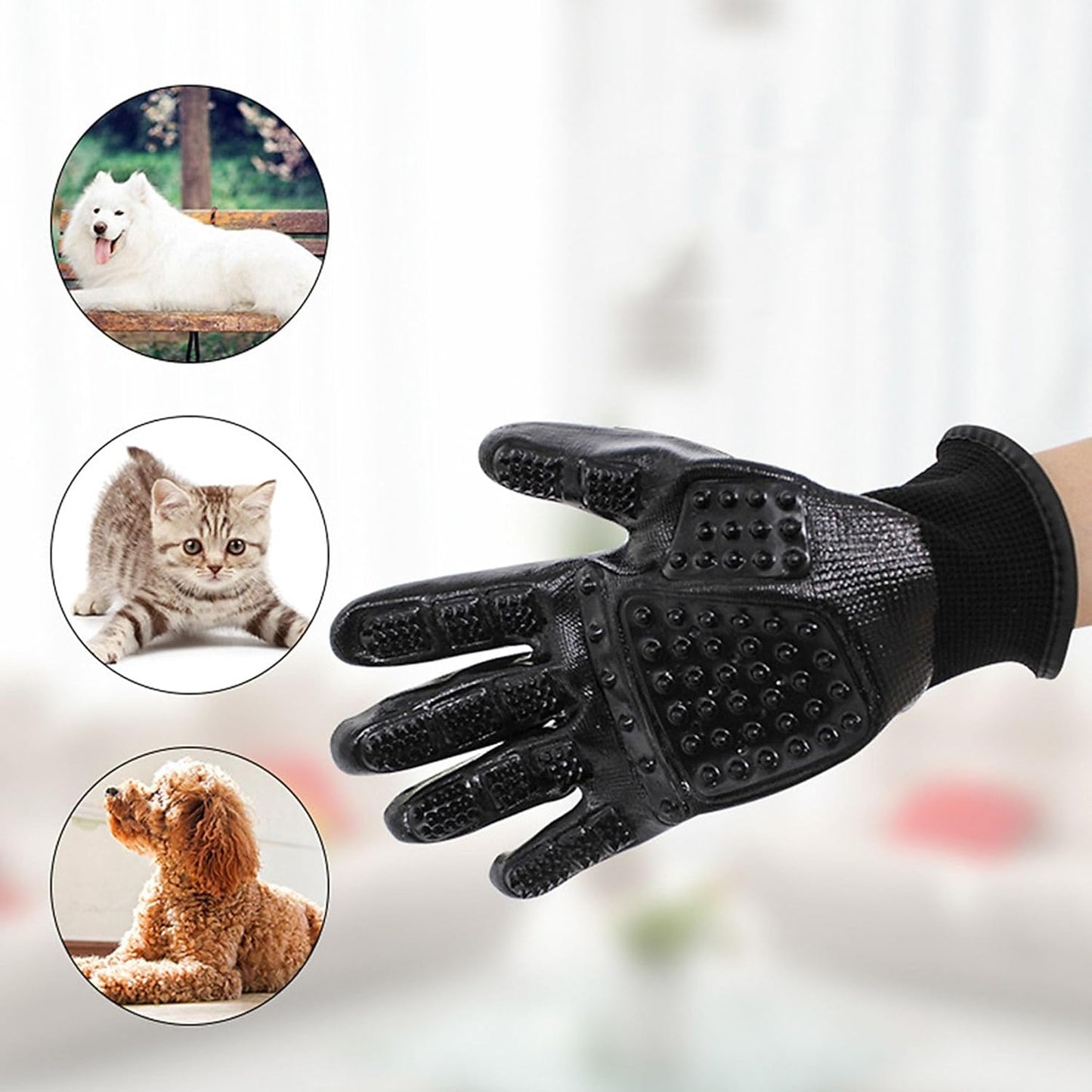Pet Grooming Glove – Patented Rubber-Massage Shedding Bath & Hair Remover for Dogs, Cats & Livestock – Lightweight, Flexible, Secure Fit (Cyan&Black)