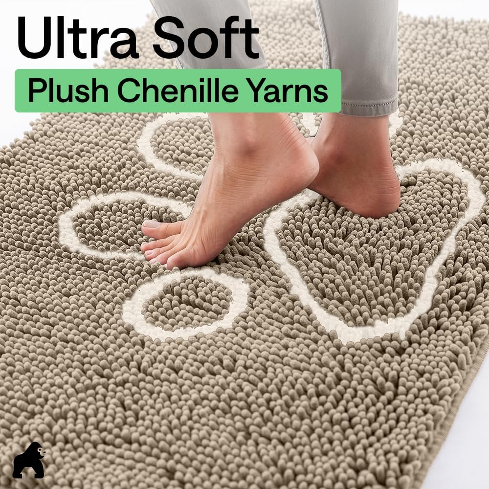 GORILLA GRIP SoakSTOPPER Dog Door Mat, 30x20 Machine Washable Rug Absorbent Doormat Captures Moisture Mud Dirt, Quick Dry Soft Chenille Entryway Rugs Indoor Entrance Mats for Dog Paws, Paw Grey