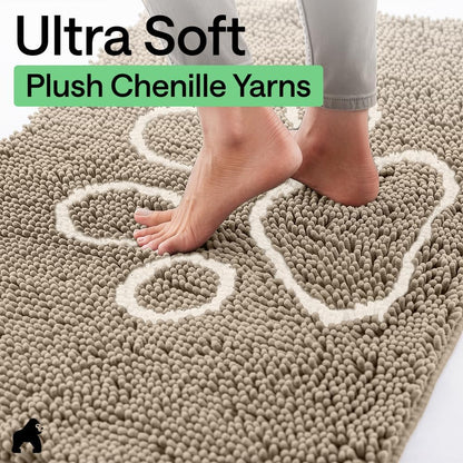GORILLA GRIP SoakSTOPPER Dog Door Mat, 30x20 Machine Washable Rug Absorbent Doormat Captures Moisture Mud Dirt, Quick Dry Soft Chenille Entryway Rugs Indoor Entrance Mats for Dog Paws, Paw Grey